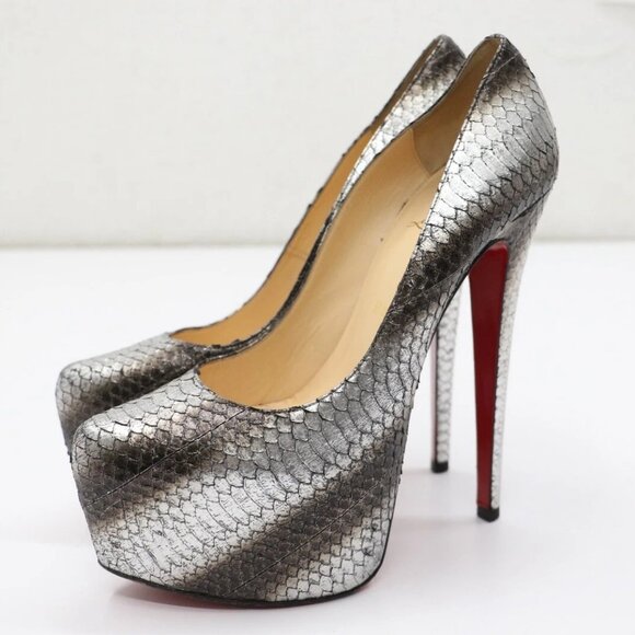 Christian Louboutin Silver Daffodile Python Platform Pumps Size 8.5 US/38.5 EU - Picture 1 of 15